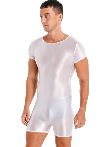 Mens Glossy Bodysuit Short Sleeve Boxer Jumpsuit Gym Sport Leotard Dance Unitard - Picture 5 of 114