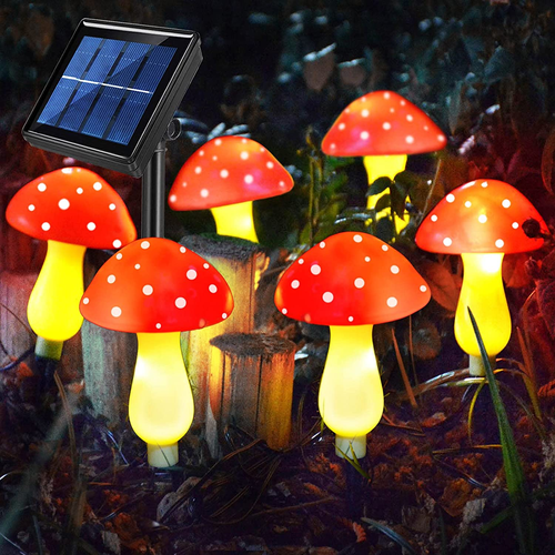 Waterproof Solar Mushroom Lights Outdoor Decor, 8 Modes, Set of 6 Red - Picture 10 of 12