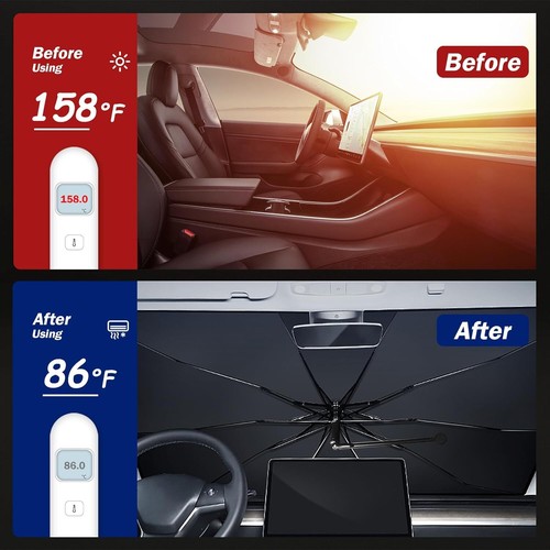 Foldable Car Windshield Sun Shade - UV & Heat Reflective Visor, 57"x31", 2 Pack - Picture 7 of 8
