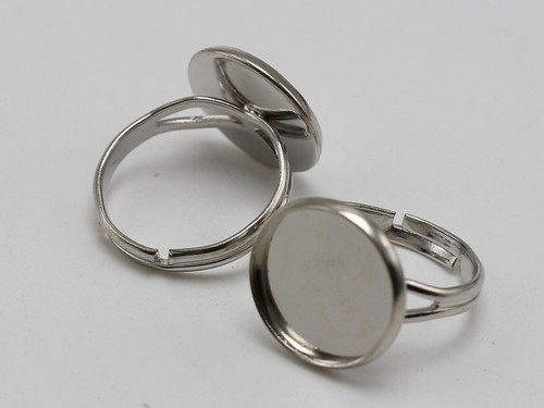 10 Silver Tone Brass Adjustable Ring With Round Blank Cabochon Setting 10mm-20mm - Picture 8 of 12