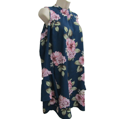 Xhilaration Womens Dress Small Blue Pink Floral Cool Shoulder Flowy Loose Ladie - Picture 4 of 13