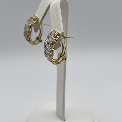 14k Two-Tone Gold Diamond 0.25 CTW Omega Back J-Hoop Earrings 6.4 grams - 第 4/5 張圖片