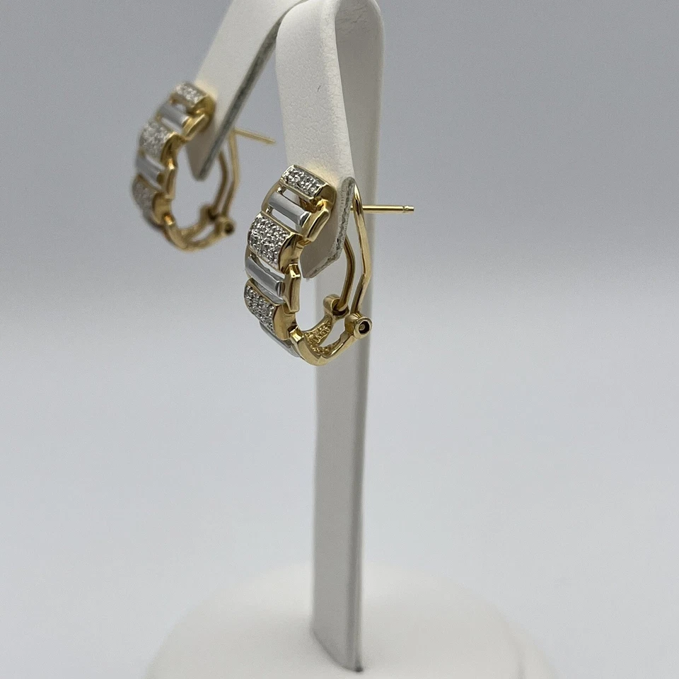 14k Two-Tone Gold Diamond 0.25 CTW Omega Back J-Hoop Earrings 6.4 grams - Image 4 of 4