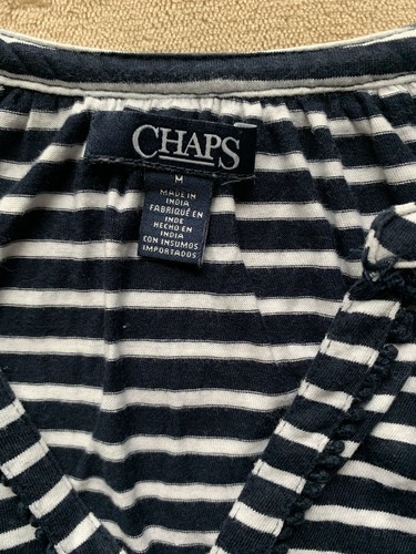 Chaps Top Sz M Medium Navy Blue & White Striped Blouse - Picture 5 of 8