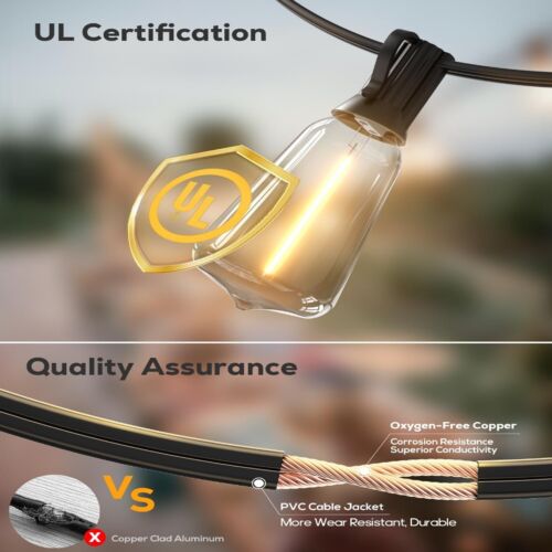 Outdoor String Lights Led 50FT, Commercial Dimmable Grade Patio Lights E12 Bulbs - Picture 6 of 20
