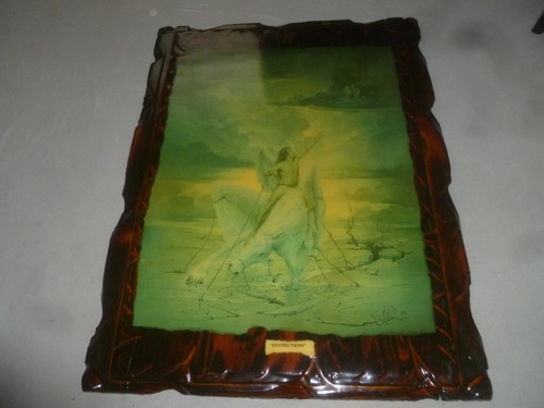 JOHN PITRE EINSCHRÄNKUNGEN VINTAGE DRUCK AUF GESCHNITZTEM HOLZ KUNST PEGASUS FANTASY 1970er   - Bild 1 von 12