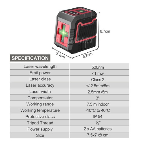 Green Beam Cross Line Laser Level Self Leveling Home DIY Level IP54 Water Resist - Picture 10 of 11
