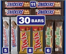 Snickers, Twix and More Assorted Chocolate Candy Bars Bulk Variety Pack (30 ct.)
