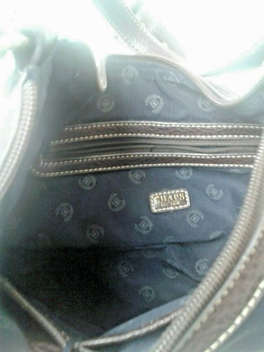 Chaps Dark Blue Shoulder Bag With Brown Leather Trim 9" x 13" - NICE! - Picture 5 of 6