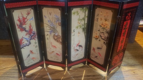 Asian Chinese Table Screen 6 Pannel Divider 2 Sided With Box And Bag Great Gift - Picture 2 of 10