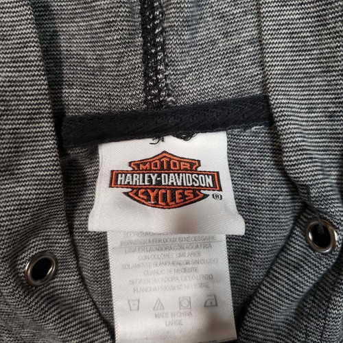 Cowboy Harley Davidson Zip Up Hoodie Womens L Lightweight Gray Distressed - Picture 3 of 22