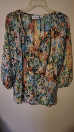 Liz Claiborne Mujer Transparente PXL Floral Verde azulado Corbata Cuello Manga 3/4 30 L 25 A través de F - Imagen 4 de 24