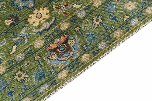 Moss Indo Oushak Hand Knotted Rug in 5x8, 6x9, 8x10, 9x12, 10x14 Wool Area Rug - Picture 5 of 11