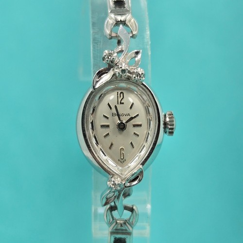 Vintage BULOVA 14K White Gold 12.2g Diamond Accent 16mm Elegant Ladies Watch