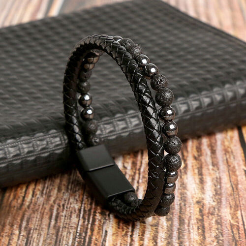 Mens Braided Surfer Wristband Leather Bracelet Bangle Wrap Wristband UK - Picture 7 of 10