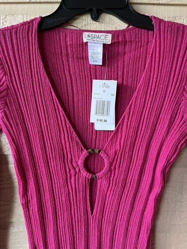 L*Space womens Wailea Cover Up Mini Dress size Medium Pink Linen Blend Knit $145 - Picture 9 of 10