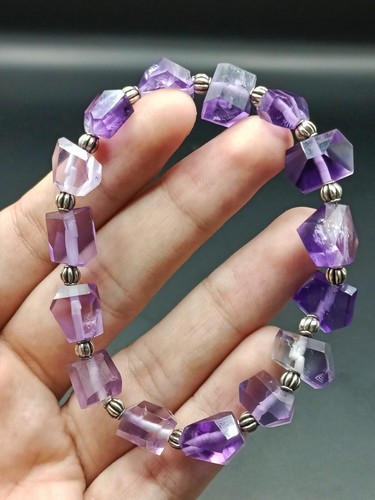 Natural Stone Raw Amethyst Chunk Bracelet Crystal Gemstone Stretchable - Picture 2 of 6