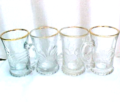 Set 4 Floral Handled Glass Cups - Picture 2 of 7