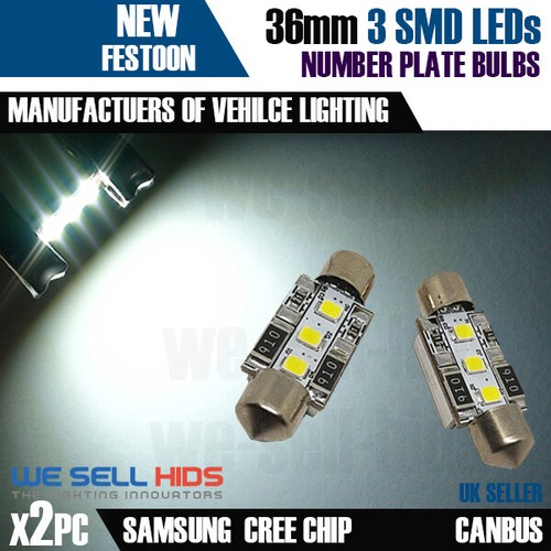 VW CADDY XENON WHITE NUMBER PLATE UPGRADE LED BULBS 36MM 3SMD SAMSUNG CANBUS UK - Picture 4 of 5
