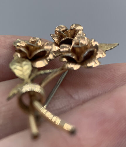 Vintage Krementz Two Tone Rose & Yellow Gold Flower Bouquet Pin Brooch - Picture 2 of 4