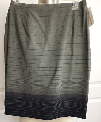 NOS Escada Laurel Gray and black striped Rear Zip Lined skirt 38 100% Wool