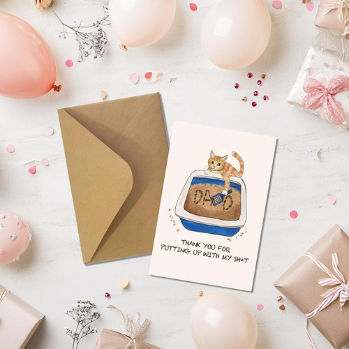 Funny Cat Dad Cards with Envelope and Sticker, Cute Father'S Day Card from Cat P - Picture 5 of 7