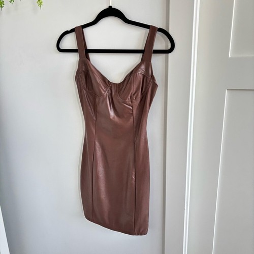 Naked Wardrobe NWT The NW Bustier Mini Dress Brown Faux Leather Womens Size S - Picture 2 of 9