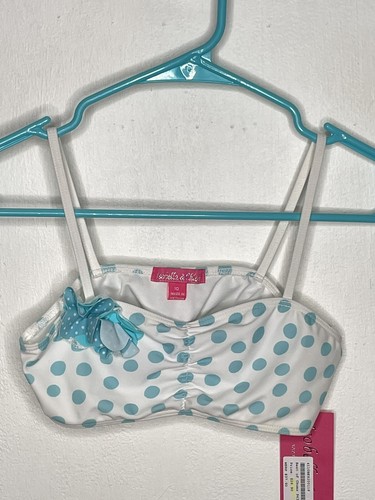 Isabella & Chole Bikini Top Girls Size 10 Polka Dot White Blue Beach Pool - Picture 2 of 5