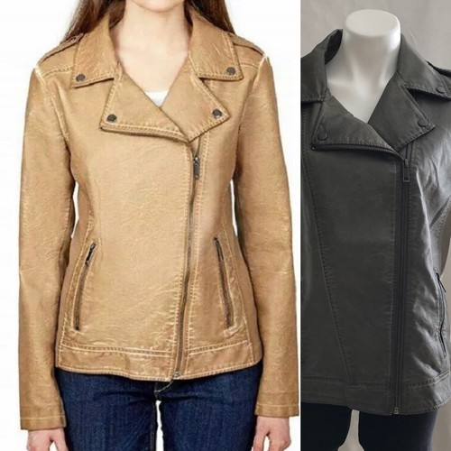 Sebby faux leather motorcycle zip biker jacket woman's collection distressed NWT - Picture 5 of 27