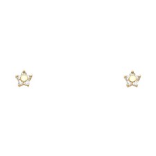 14K Yellow Gold Birthstone Round Cut CZ Fancy Flower Stud Screw Back Earrings