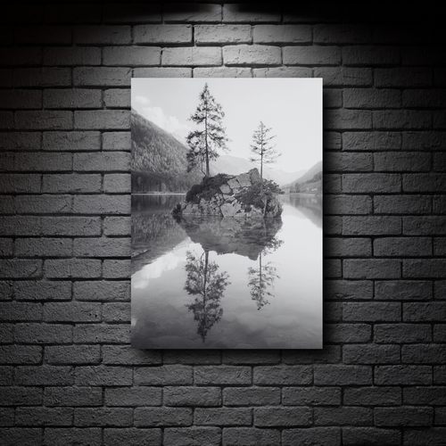 Lake Island Canvas Print – Black White Nature Photography – Tranquil Landscape - Picture 39 of 45