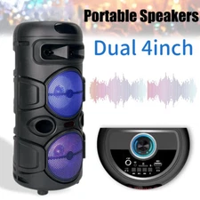Dual 4" Portable Bluetooth PA Speakers Stereo System Rechargeable FM/USB /AUX/TW