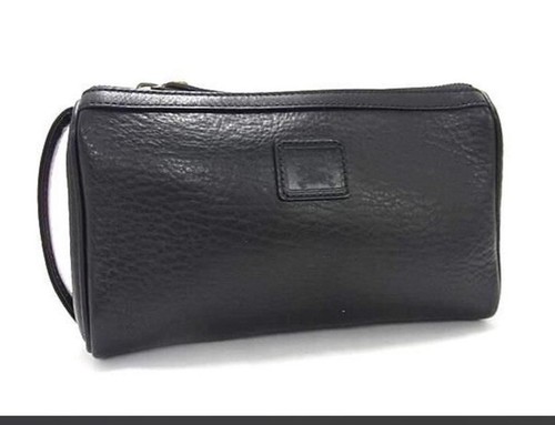 VINTAGE BURBERRYS Black Leather Wristlet Clutch Bag