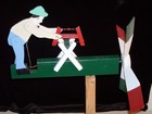 Vintage Sawing Lumberjack Whirly-gig. 14" L, wind-action - a fine yard addition!