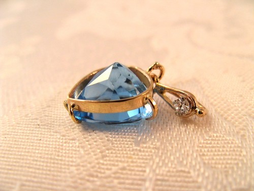 6.50CT NATURAL HEART BLUE TOPAZ DIAMOND PENDANT 14K GOLD CUSTOM HAND MADE - Picture 5 of 8
