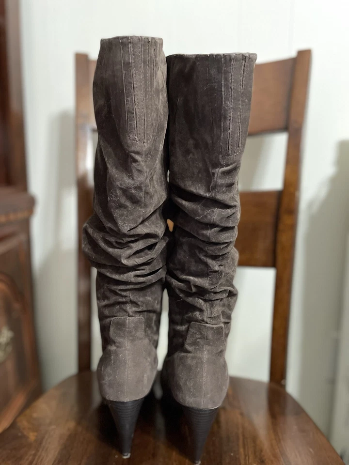 Botas de Gamuza Rosa Duquesa Marrón Norma-1 Media Pantorrilla Arrugadas Talla 8 Foto 4 de 4