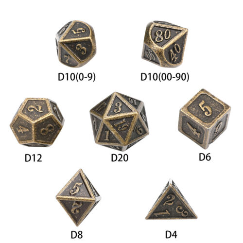 7Pcs/set Antique Metal Polyhedral D4-D20 Dice Set DND RPG MTG Role Playing Game - Bild 2 von 9