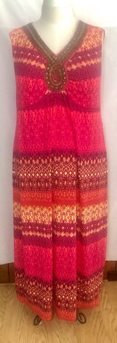 faded Glory Sleeveless Beaded neckline Knit Dress multicolored Maxi Size 3X - Picture 2 of 4