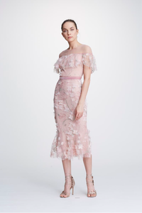 NWT-Marchesa-Notte-Blush-Embroidered-Off-Shoulder-Dress