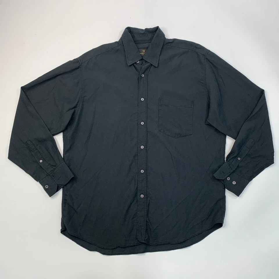 Bugatchi Uomo Shirt Mens L Large Black Button Up Long Sleeve Chest Pocket Dress - Image 2 of 4