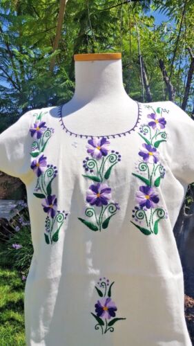 Mexican Oaxacan emboidered ivory blouse SM authentic ethnic - Picture 3 of 6