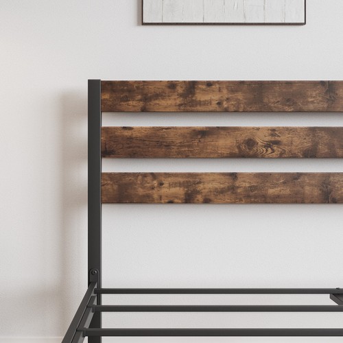 Queen Size Platform Bed Frame with Wood Headboard, Strong Metal Slats Support - Picture 4 of 8