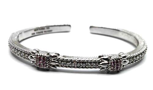 Judith Ripka Pink Ice Sterling Silver Hinged Cuff Bracelet 7"in