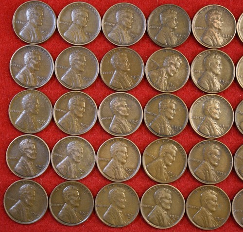 1929-D Lincoln Wheat Cent Penny 50 Coin roll VF Circulated R1 - Picture 2 of 6