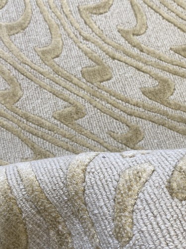 Modern silk & wool hand made Area Rug sand -light gold Tibetan 5x8   Elegant New - Picture 5 of 7