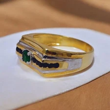 Emerald Round Cut With 925 Sterling Silver Gold Plated Ring For Men's #943