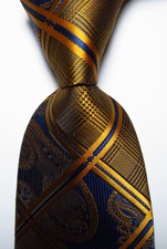 New Classic Paisley Gold Dark Blue JACQUARD WOVEN Silk Men's Tie Necktie