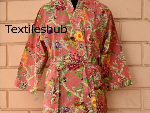 INDISCHER BAUMWOLLKIMONO BADEMANTEL NACHT MAXIKLEID KIMONO KLEID ALLE BLUMEN KIMONO USA - Bild 56 von 73