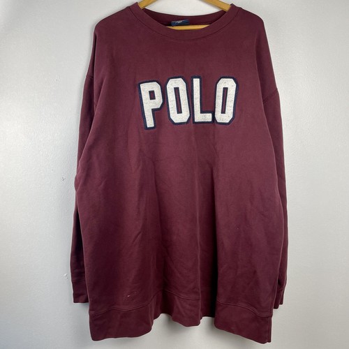 Vintage Polo Ralph Lauren Sweatshirt Spellout bestickt Grafik rot weinrot 2XLT 