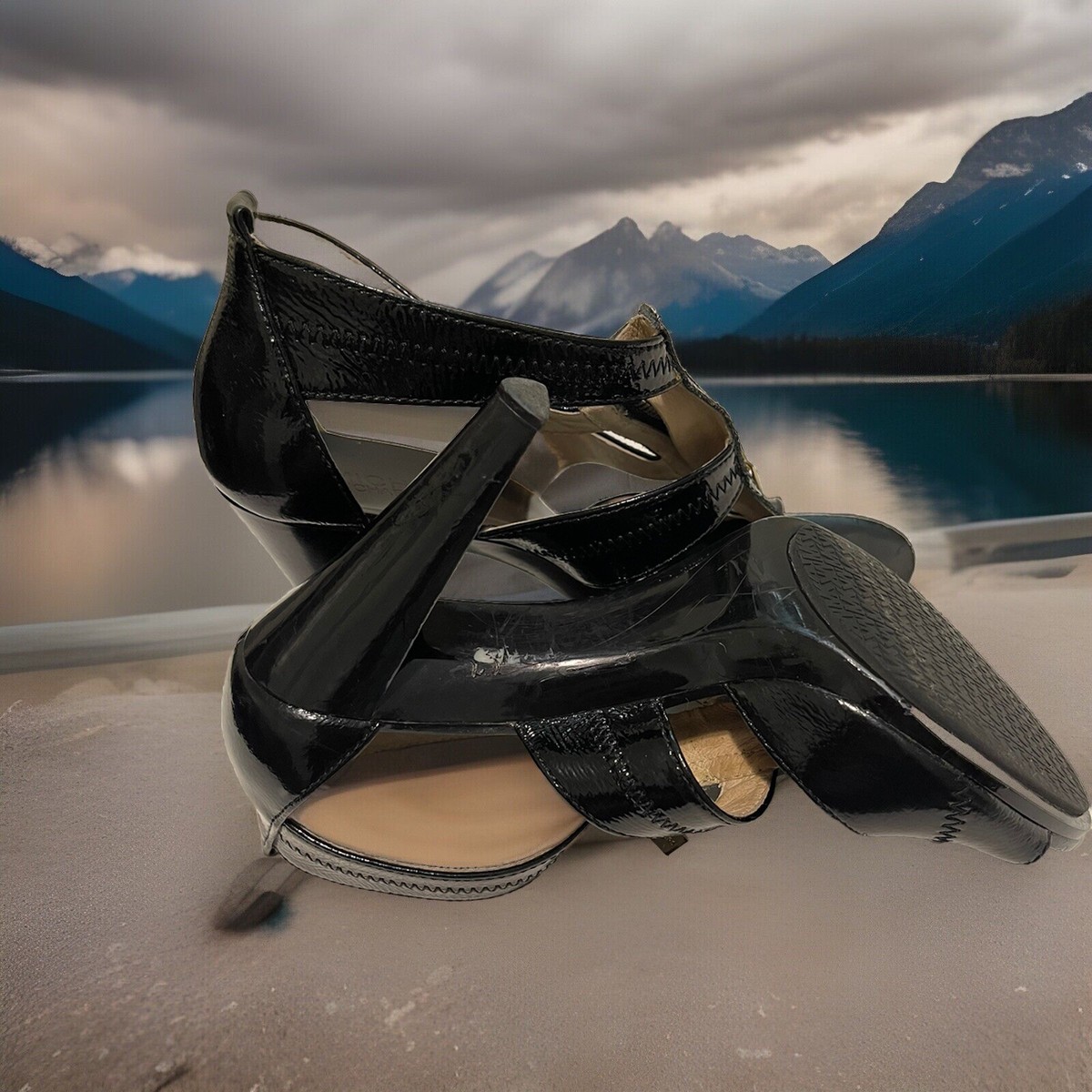 Michael Kors Patent Black Black Leather Strap Heels With Michael Kors Patent Black Black Leather Strap Heels With